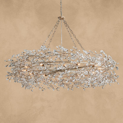 Faverelle chandelier in silver with crystal florals, full view