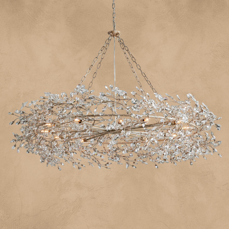 Faverelle chandelier in silver with crystal florals, full view