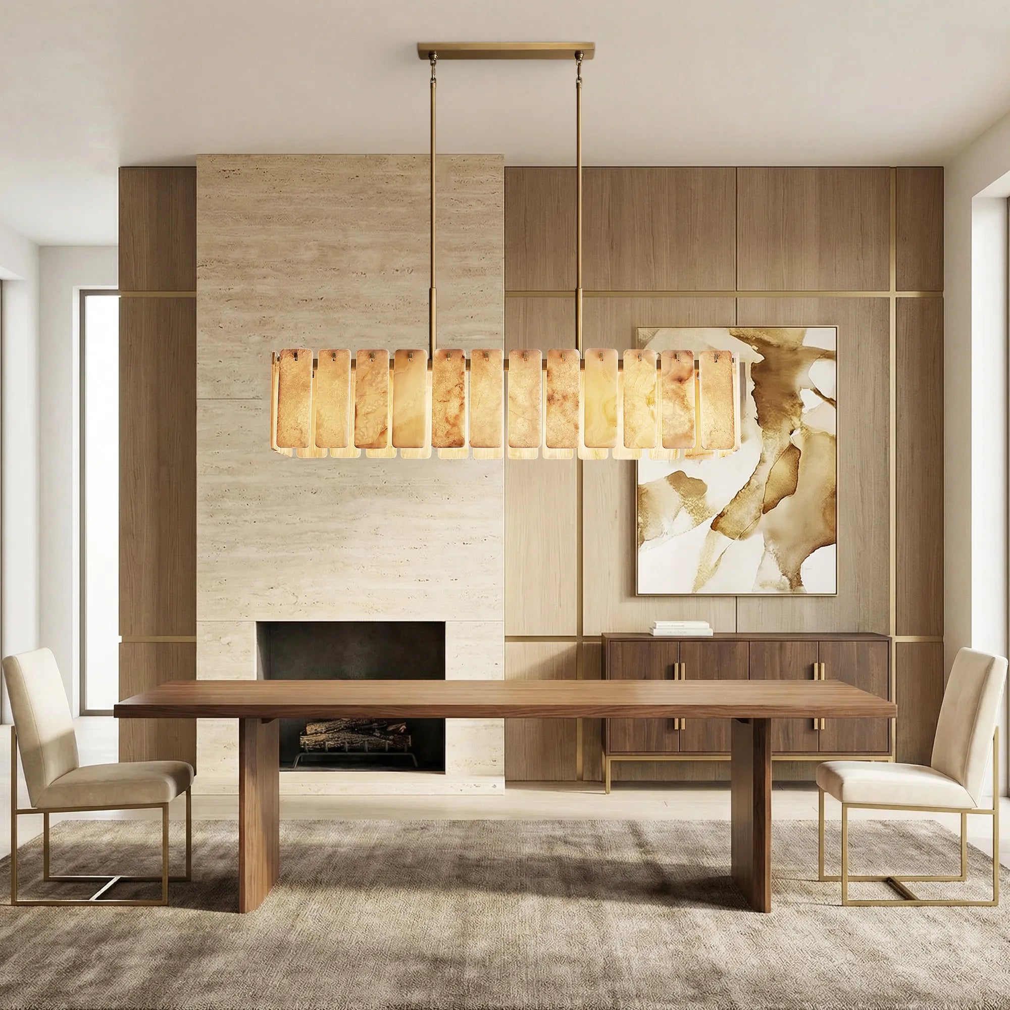 Calametta Alabaster Rectangular Chandelier 60" 72''