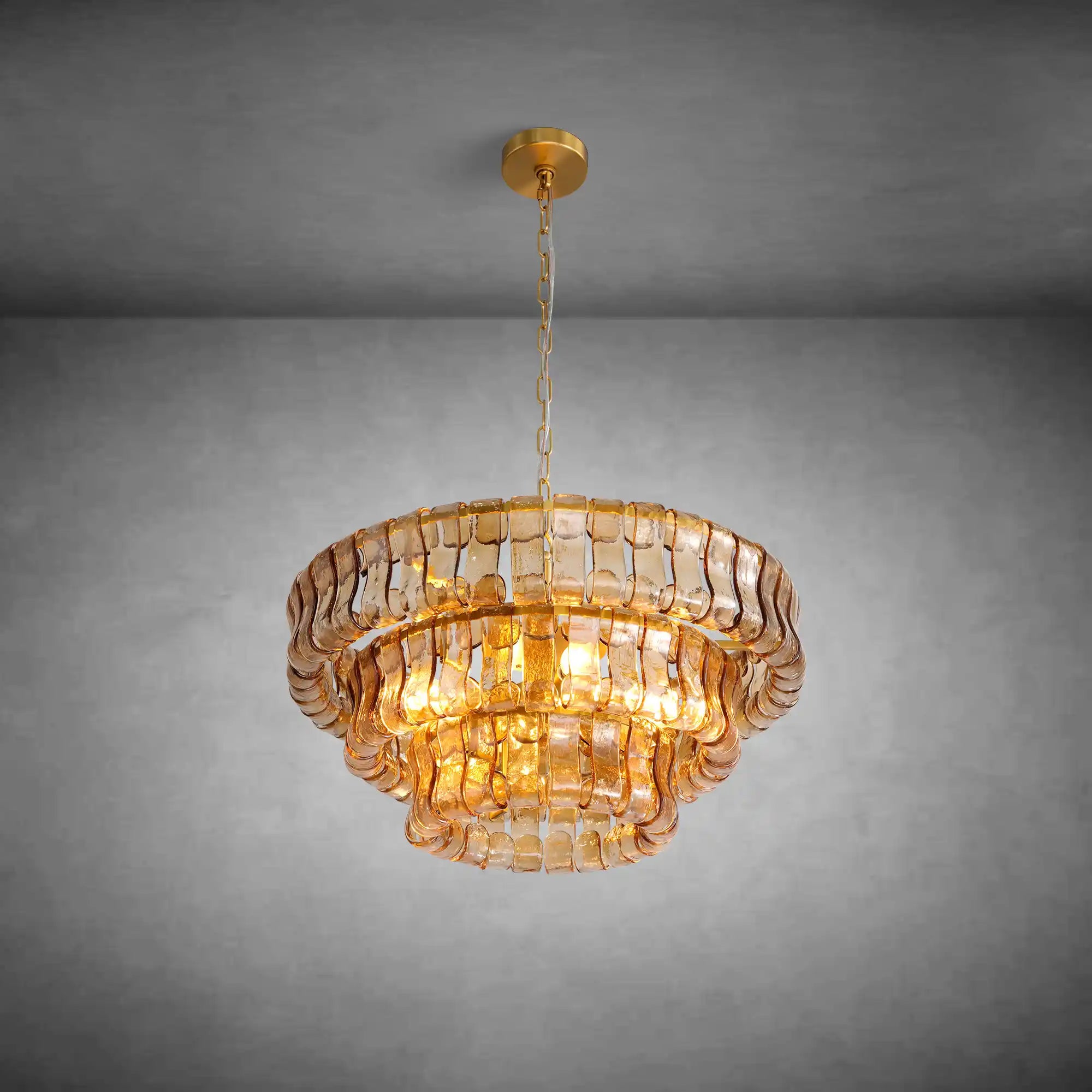 Modern Amber Glass Chandelier，24"