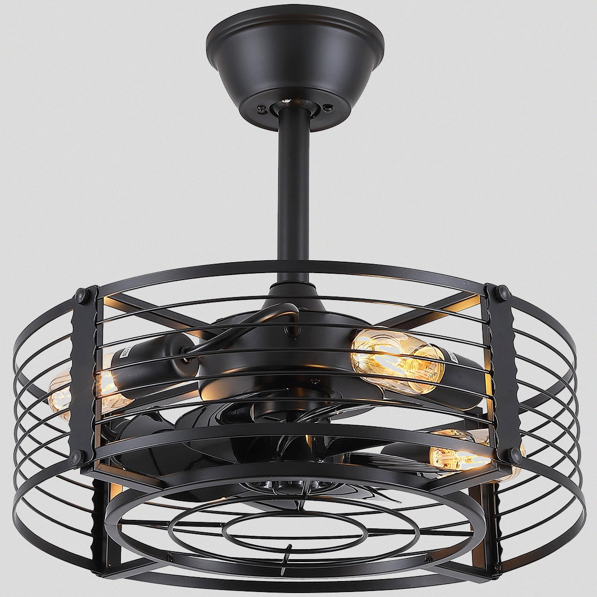 Cage Industrial Black Bladeless Ceiling Fan Light 18"