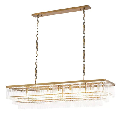 East Rectangle Modern Brass Glass Chandelier