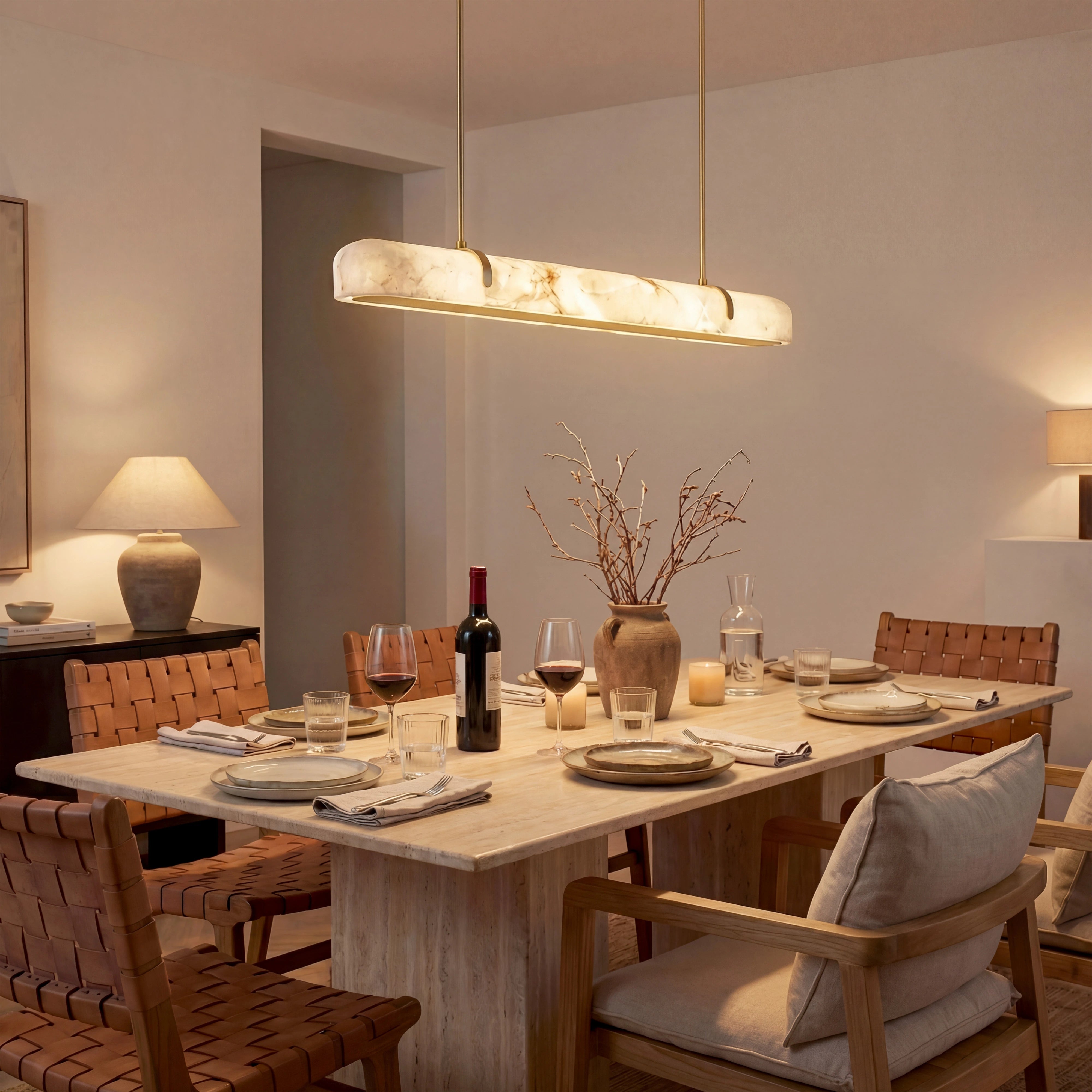 Linear Alabaster Chandelier, Kitchen Island Pendant Light