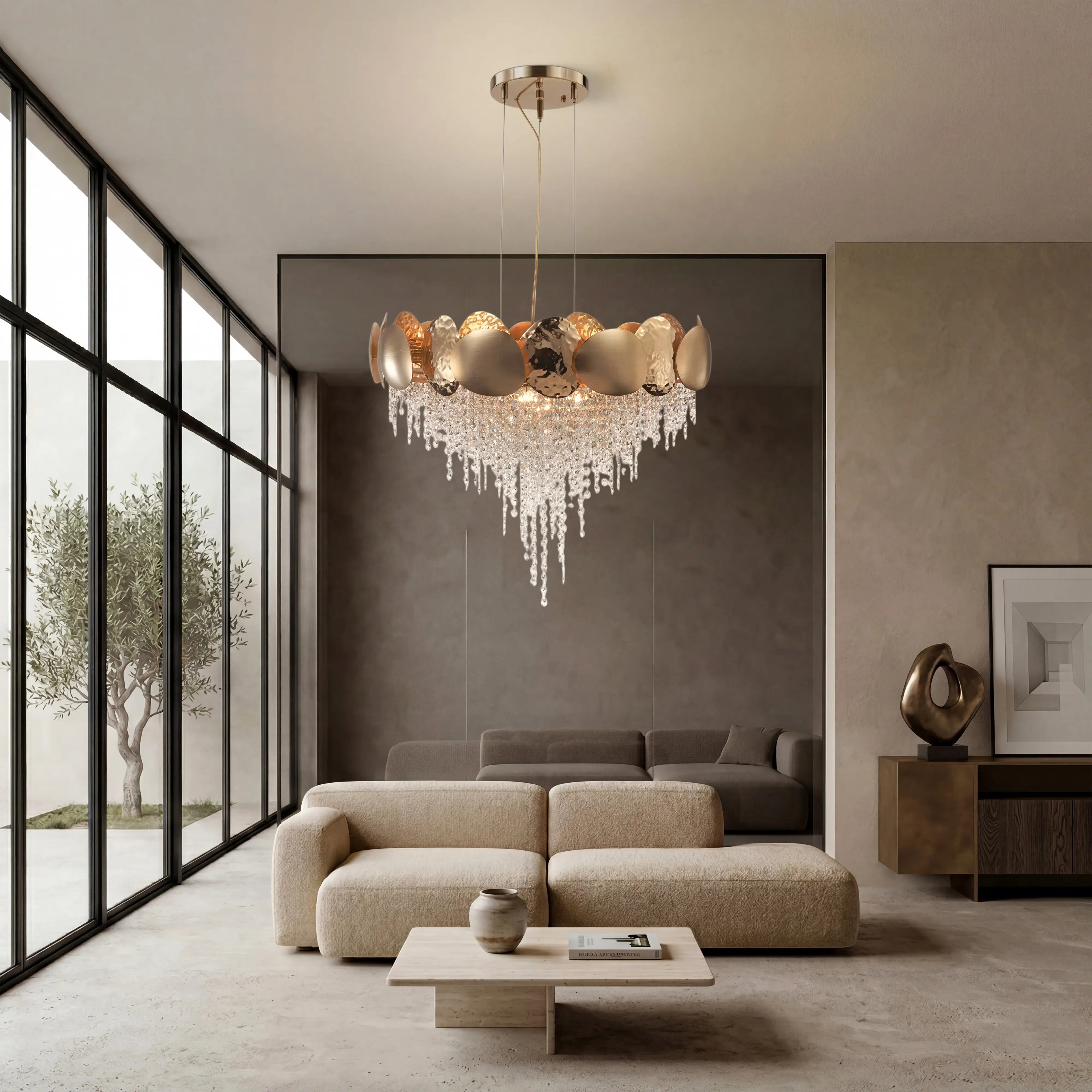 Amadeo Round Brass Crystal Chandelier