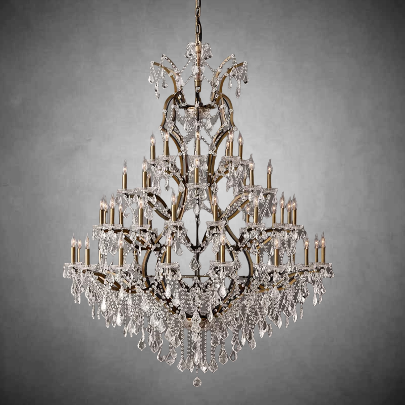 HA Rococo Iron & Crystal Round Chandelier 101"