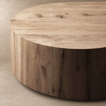 Oak Wood Round Plinth Coffee Table