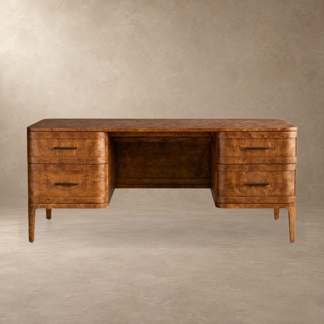 Happyarcadian Mappa Burl Wood Curved Workspace Table