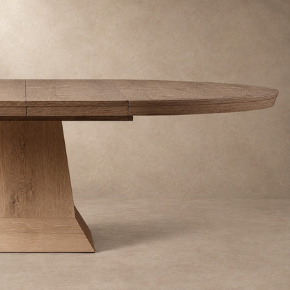 Round Oak Extension Dining Table with Leaves