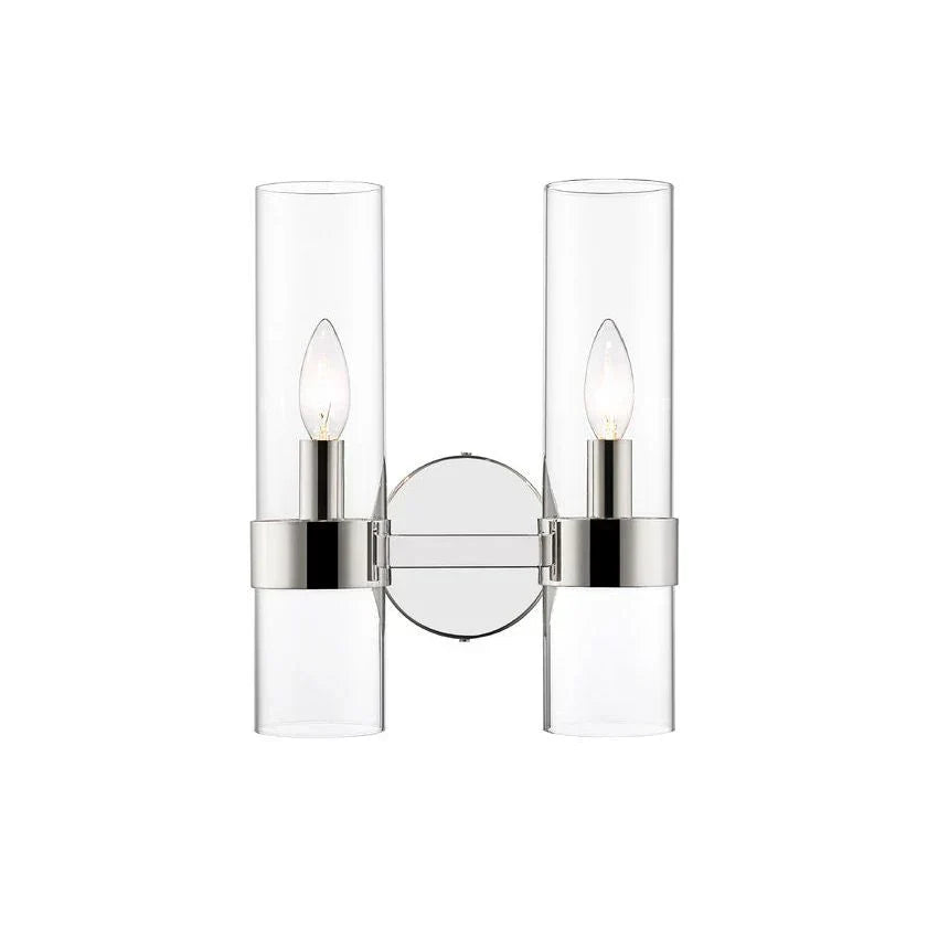 Modern Industrial Double Wall Sconce with Brass, Black, Nickel Finishes