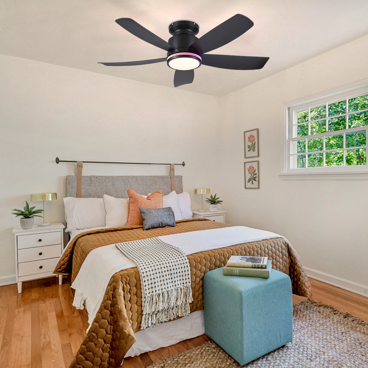 RGB Recessed remote control ceiling fan light 41"