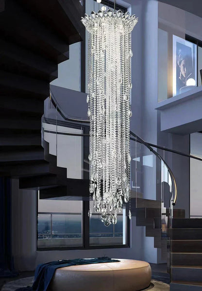 Extra Large Light Luxury Stairwell Crystal Tassel Chandelier for Staircase/High Floor Hall/Loft