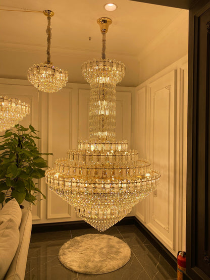 Luxury Extra Large Multi-tiered Funnel Clear Crystal Chandelier for Staircase/Foyer/Living Room