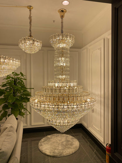 Luxury Extra Large Multi-tiered Funnel Clear Crystal Chandelier for Staircase/Foyer/Living Room