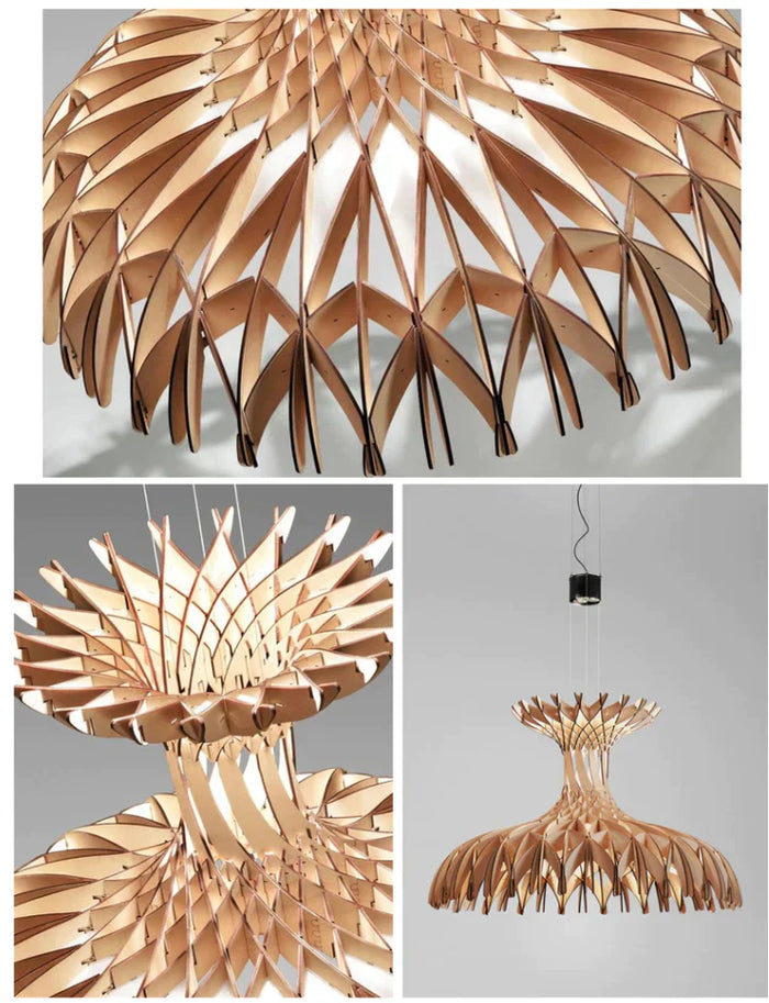 Art Oriental Tone Hand-made Wood Dome Pendant Chandelier for Living/Dining Room