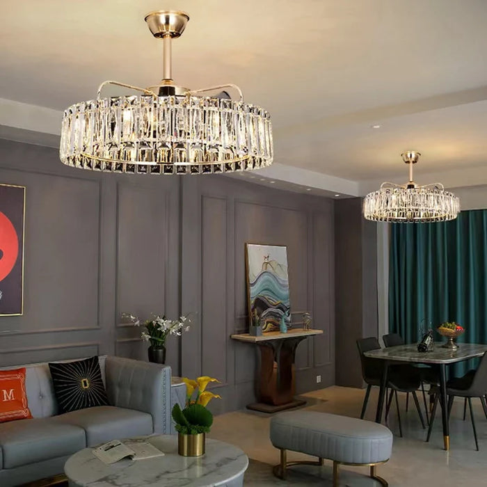 New Modern Invisible Fan Light Candle Crystal Chandelier for Living/Dining Room/Bedroom