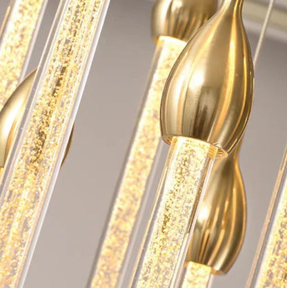 Sorenza Modern Long Gold Glass Raindrop Rod Pendant Light for Staircase/High-ceiling room