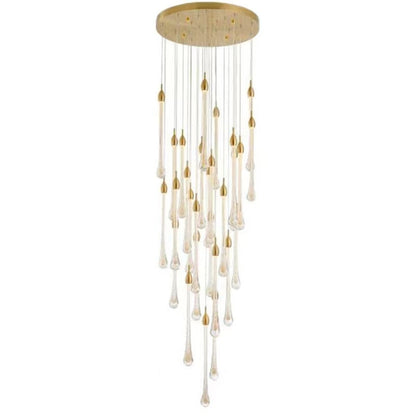 Sorenza Modern Long Gold Glass Raindrop Rod Pendant Light for Staircase/High-ceiling room