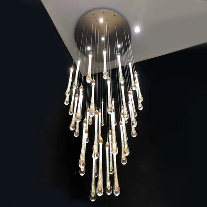 Sorenza Modern Long Gold Glass Raindrop Rod Pendant Light for Staircase/High-ceiling room