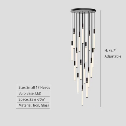 17Heads ,Motif Draped Multi Light Pendant,chandelier,chandeliers,glass,iron,black,slender,minimalist,nordic,stair,stairs,staircase,high-ceiling room,living room,loft,duplex,long,high