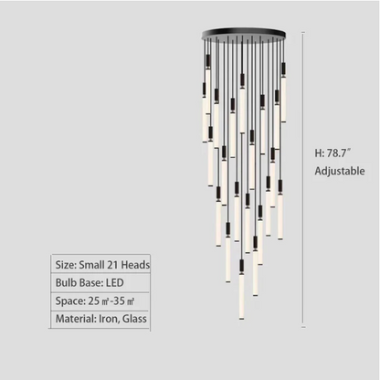 21Heads ,Motif Draped Multi Light Pendant,chandelier,chandeliers,glass,iron,black,slender,minimalist,nordic,stair,stairs,staircase,high-ceiling room,living room,loft,duplex,long,high