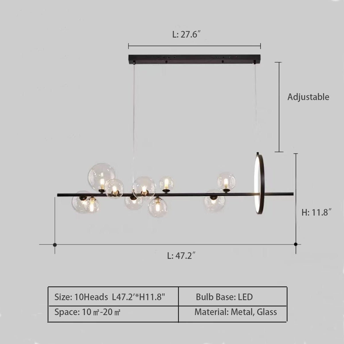 Oversized Nordic Black Iron Glass Bubble Collection Chandelier Suit for Living/Dining Room