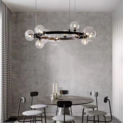 Oversized Nordic Black Iron Glass Bubble Collection Chandelier Suit for Living/Dining Room