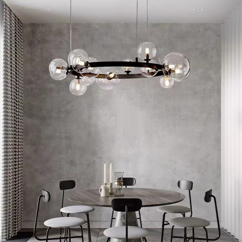 Oversized Nordic Black Iron Glass Bubble Collection Chandelier Suit for Living/Dining Room