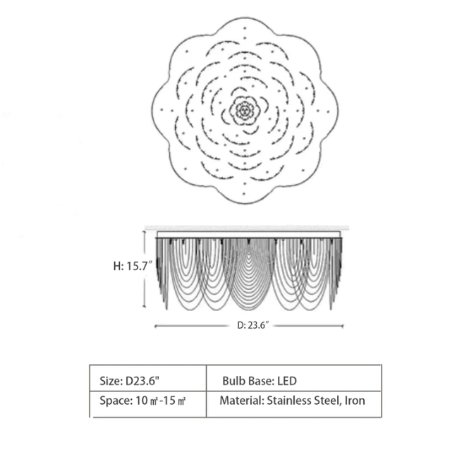D23.6"  Willowlamp / Flush Mount Chandelier / ROSE-700-STR-C More info on: https://www.select-interiorworld.com/at_en/willowlamp,chandelier,chandeliers,lamp,ceiling,flush mount,flower,tassel,tier,tiers,layers,big,extra lare,large,oversized,big,huge