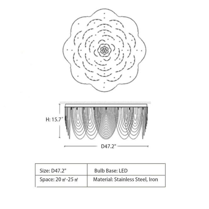 D47.2" Willowlamp / Flush Mount Chandelier / ROSE-700-STR-C More info on: https://www.select-interiorworld.com/at_en/willowlamp,chandelier,chandeliers,lamp,ceiling,flush mount,flower,tassel,tier,tiers,layers,big,extra lare,large,oversized,big,huge