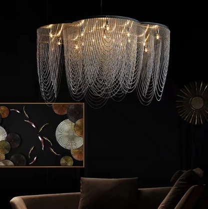 Willowlamp / Flush Mount Chandelier / ROSE-700-STR-C More info on: https://www.select-interiorworld.com/at_en/willowlamp,chandelier,chandeliers,lamp,ceiling,flush mount,flower,tassel,tier,tiers,layers,big,extra lare,large,oversized,big,huge