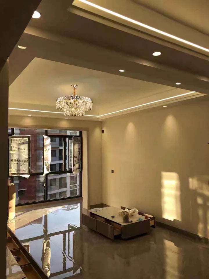 Modern Fish Scale Tiered Crystal Pendant Chandelier Suit for Living Room & Bedroom