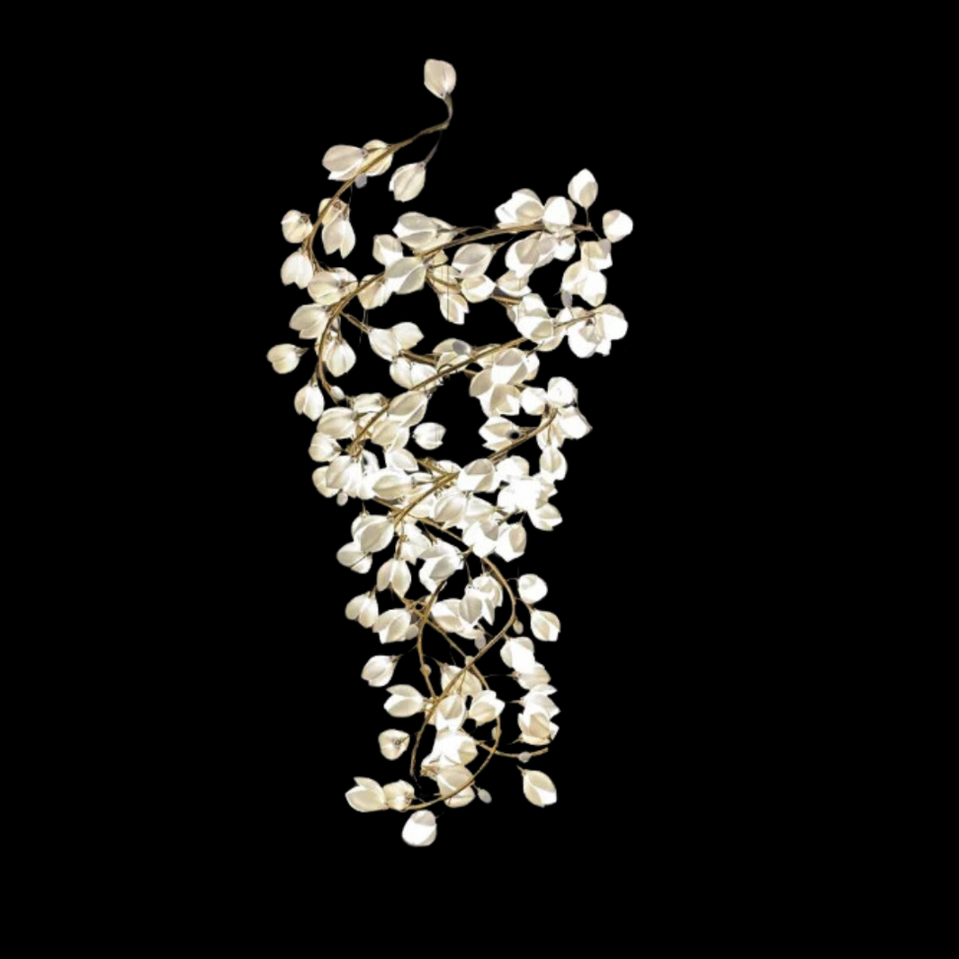 Spiral Pure White Magnolia Chandelier with Golden Branches for Staircase/High-ceiling Space/Foyer/ Duplex