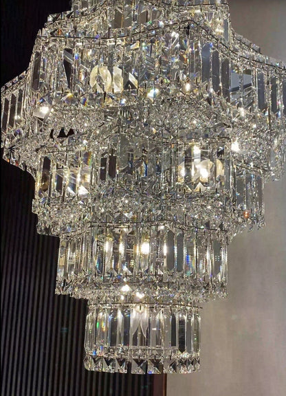 Extra Large Plaza Hall  Multi-Tier Crystal Chandelier Foyer Living Room Staircase Ceiling Lighting Fixture  In Chrome/Gold Finish