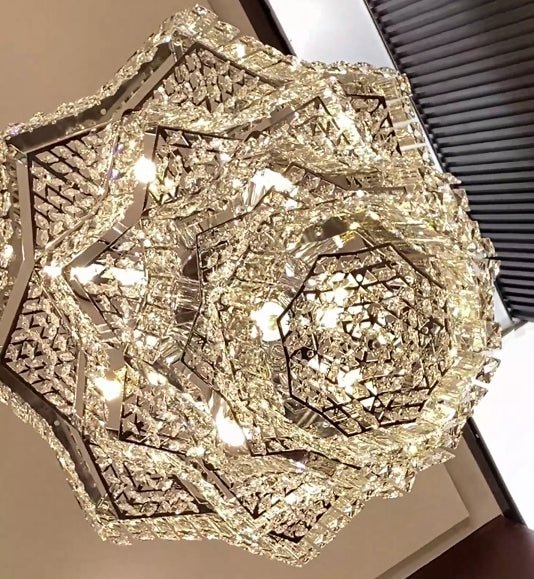Extra Large Plaza Hall  Multi-Tier Crystal Chandelier Foyer Living Room Staircase Ceiling Lighting Fixture  In Chrome/Gold Finish