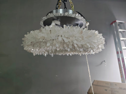 Amber Kandace Round Rock Crystal Pendant Light Modern Chandelier for Living Room