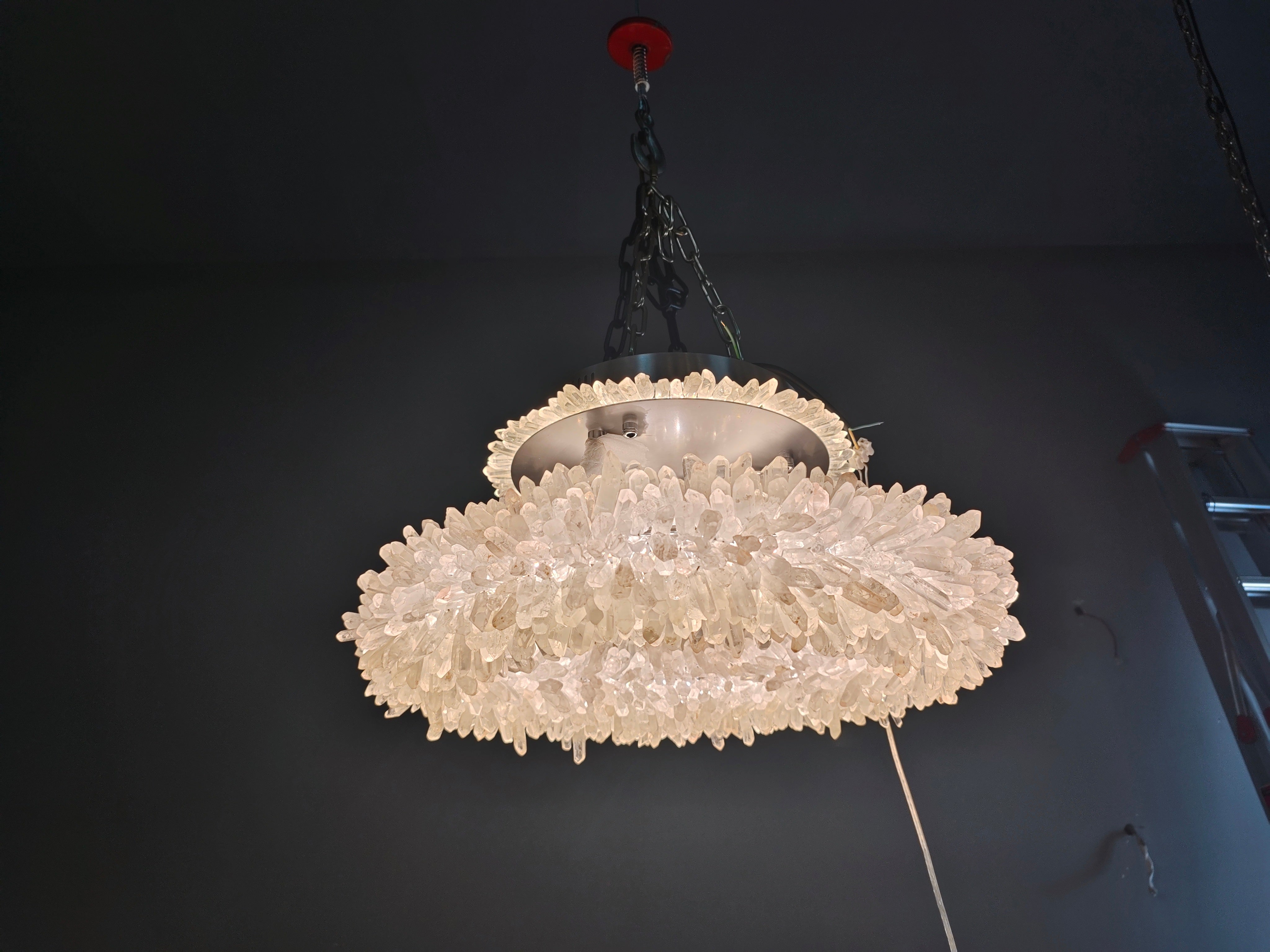 Kandace Round Rock Crystal Pendant Light Modern Chandelier for Living Room