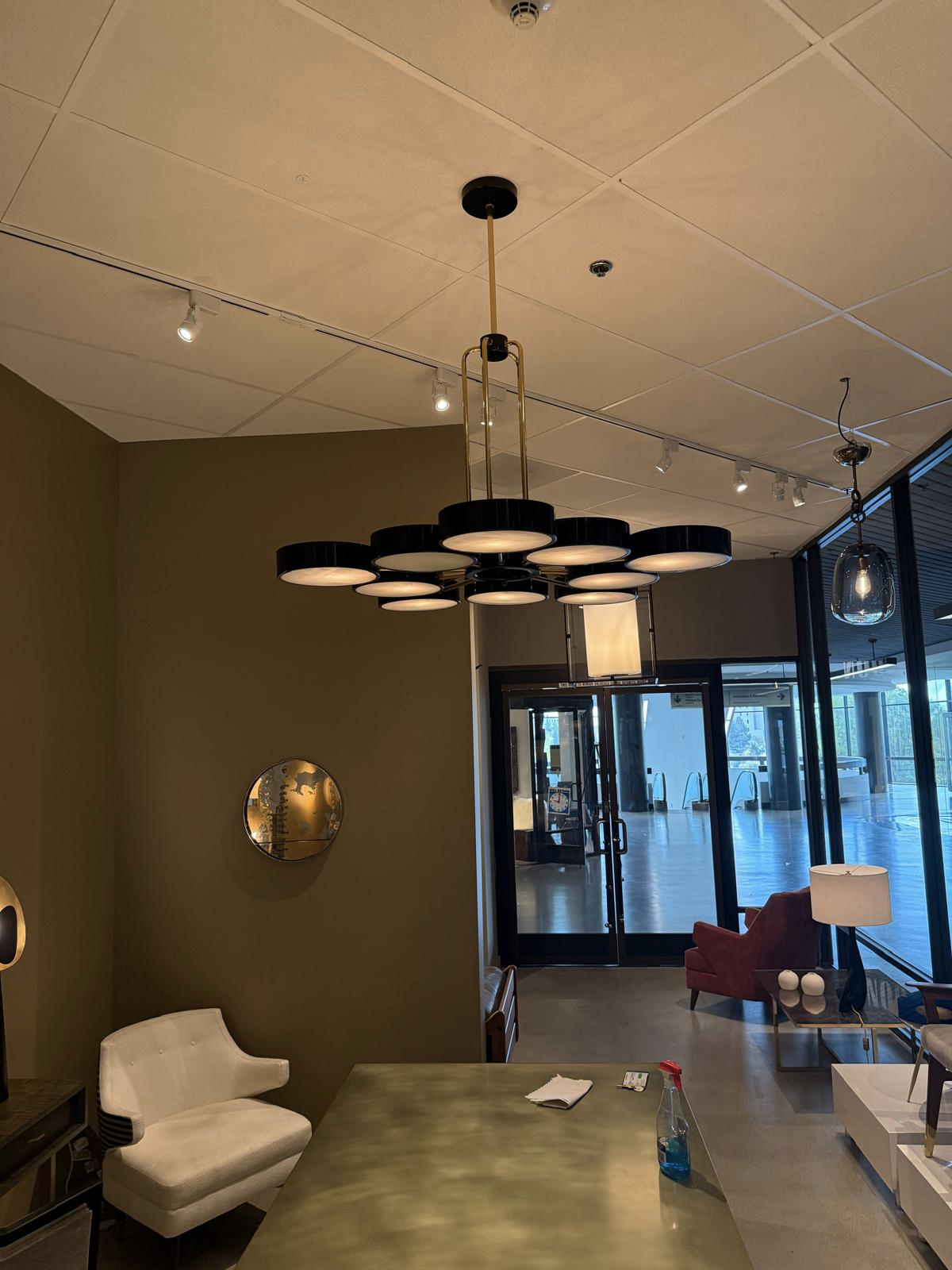 Modern 10-Light Round Alabaster Cluster Chandelier for Low-ceiling