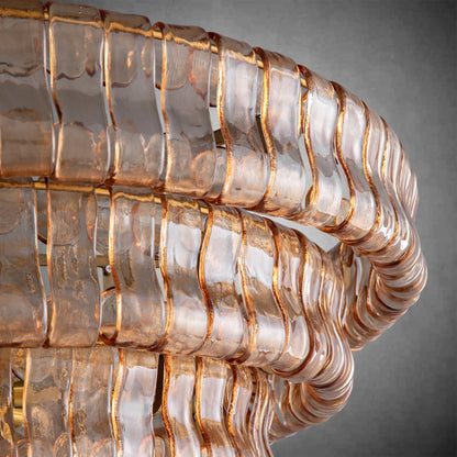 Givrelle round chandelier stacked amber ice-glass tiers, close detail