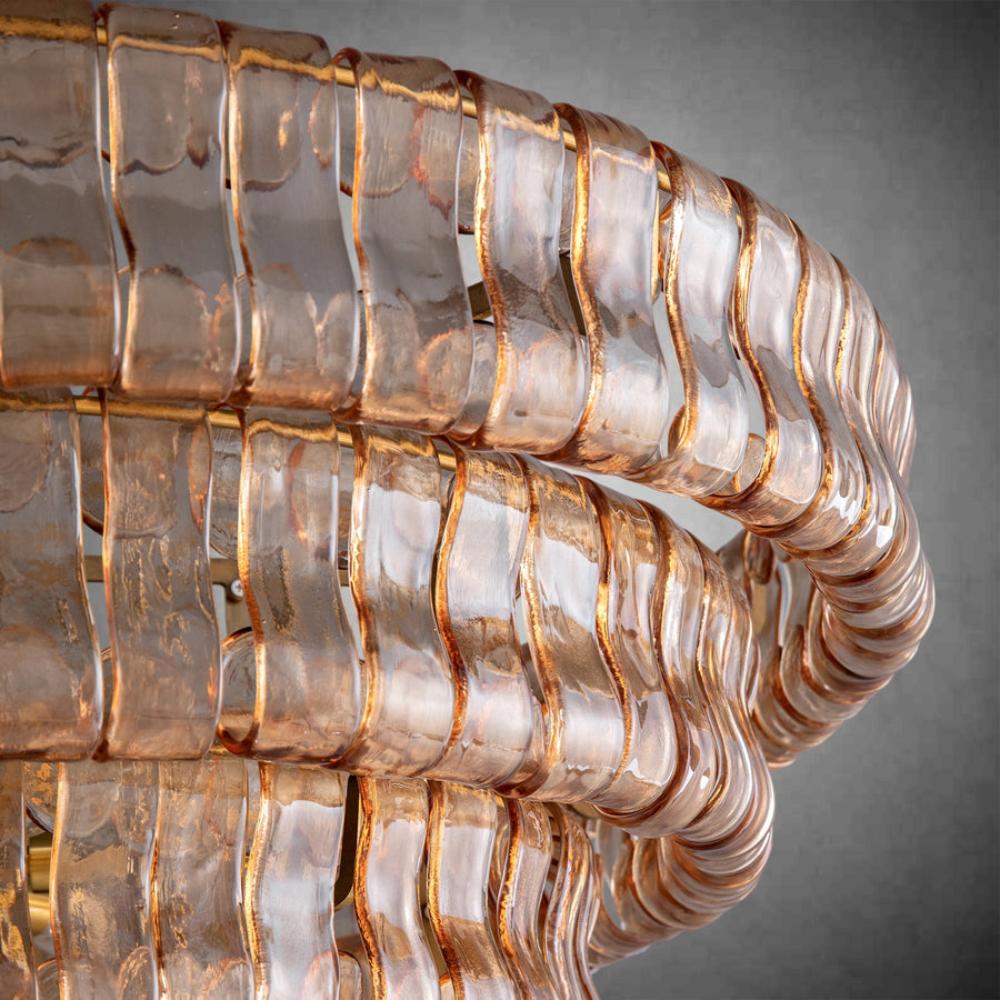Givrelle round chandelier stacked amber ice-glass tiers, close detail