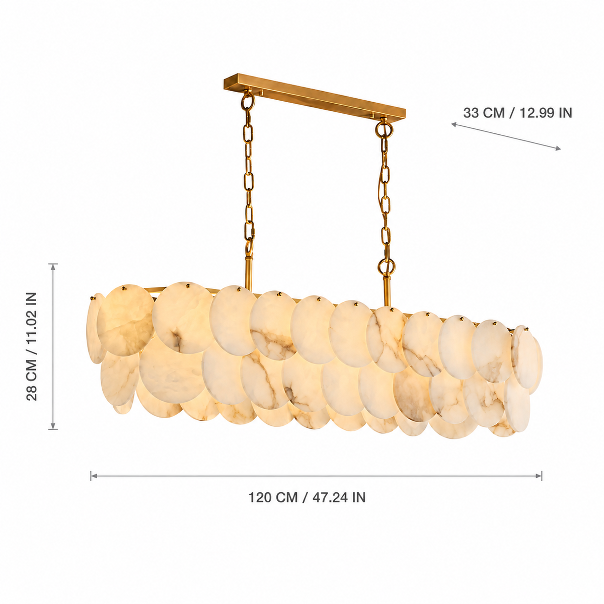 Valencia French Art Deco Spanish Alabaster Linear Chandelier 47.2"