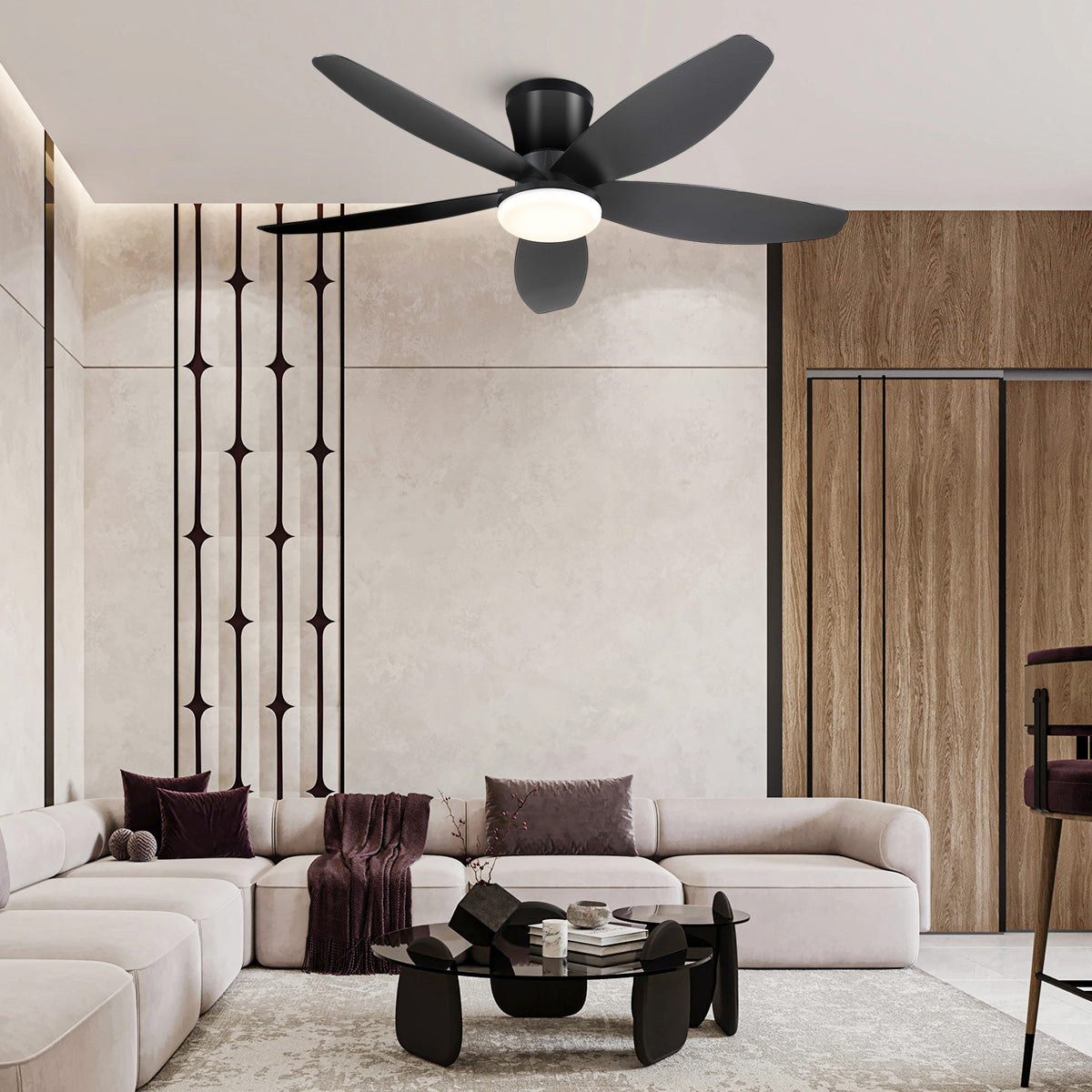 Indoor/Outdoor Recessed Black Ceiling Fan Light