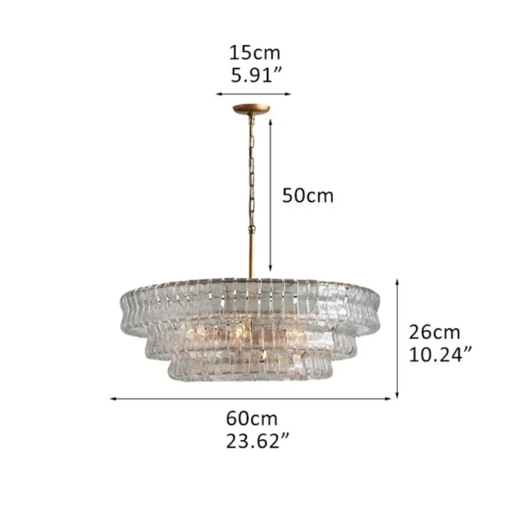 Givrelle round chandelier size chart with clear glass, 23.62 inch width