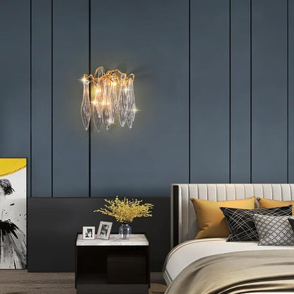 Luxury Flake Crystal Brass Wall Sconce with 3 LED Lights
