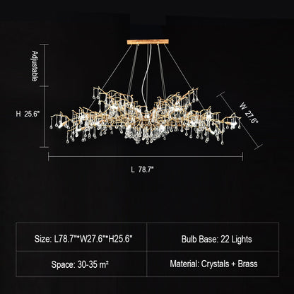 Extra Large Branch Crystal Drops Chandelier for Living/ Dining Room