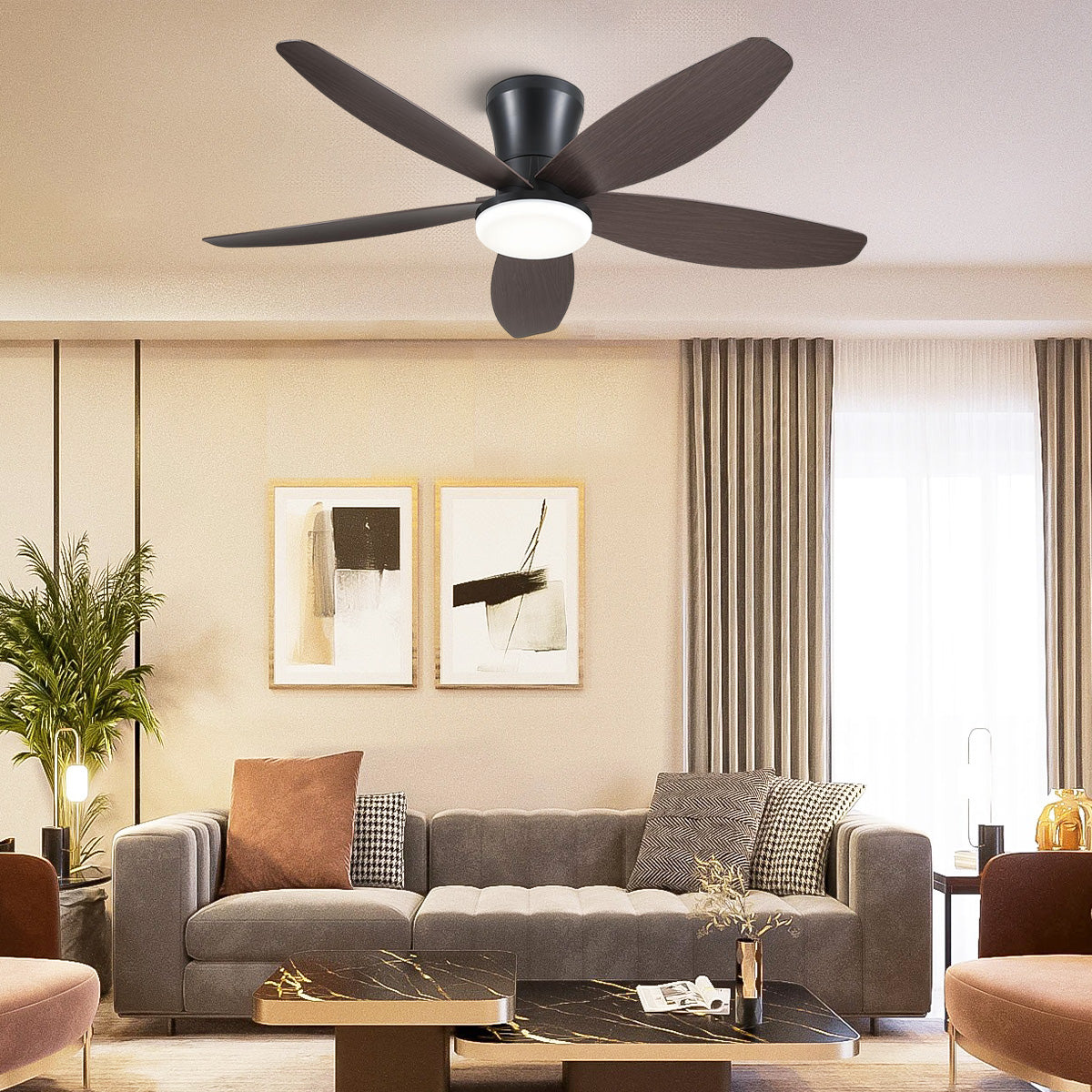 Indoor/Outdoor Recessed Black Ceiling Fan Light