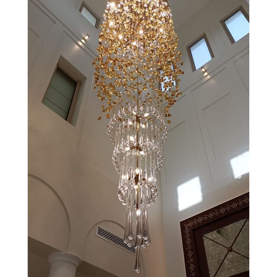 Elegant Rainfall Blue Gem Glass Chandelier: Dazzling Italian Concept Lighting Fixture