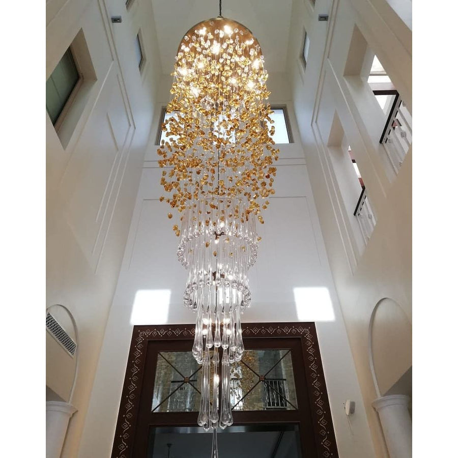 Elegant Rainfall Blue Gem Glass Chandelier: Dazzling Italian Concept Lighting Fixture