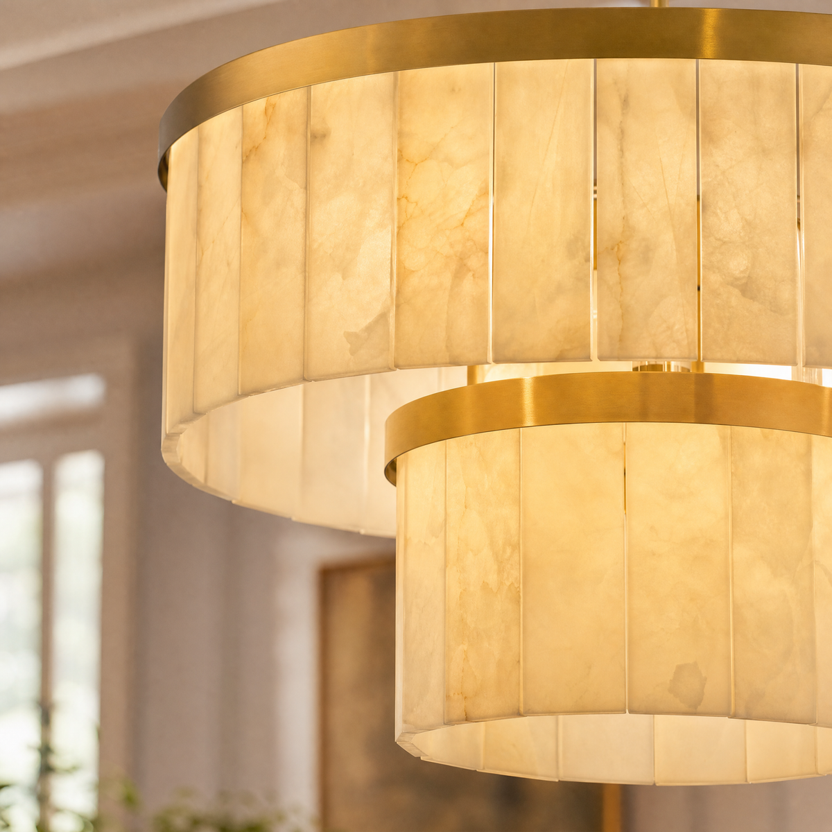 24'' 2-Tier Natural Alabaster Round Chandelier