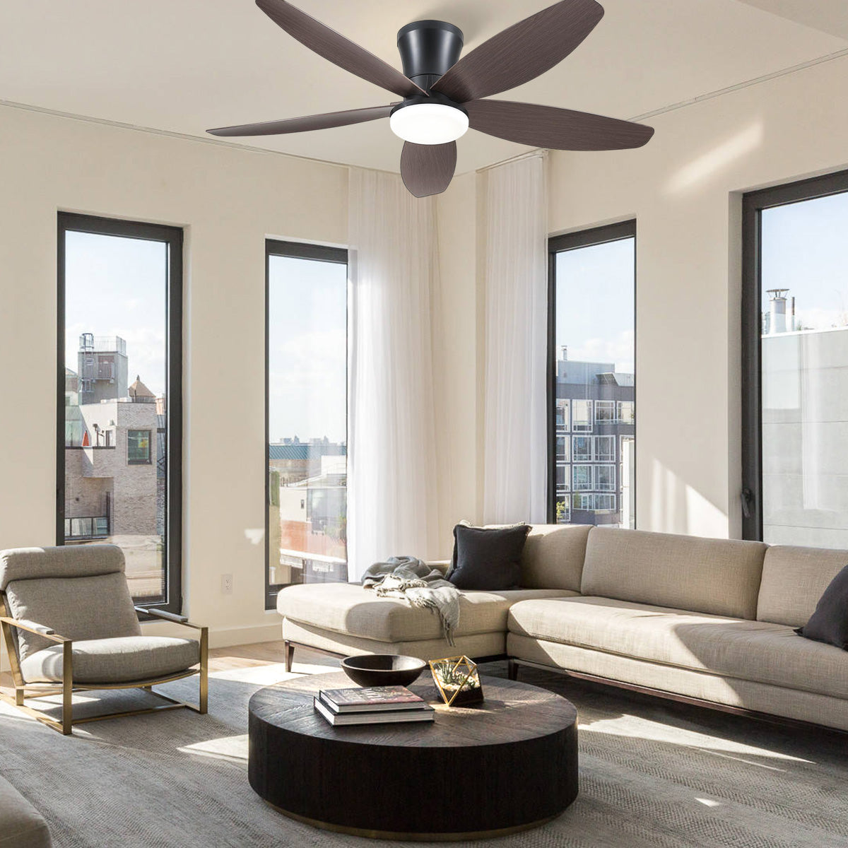 Indoor/Outdoor Recessed Black Ceiling Fan Light