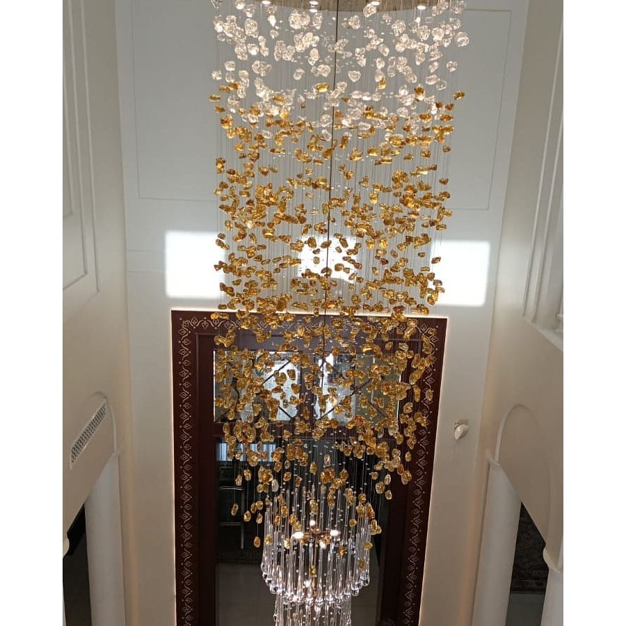 Elegant Rainfall Blue Gem Glass Chandelier: Dazzling Italian Concept Lighting Fixture